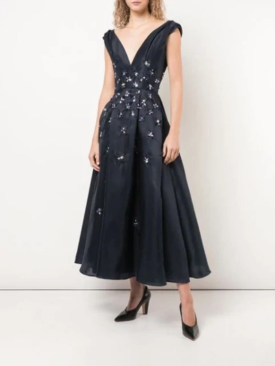 Shop Carolina Herrera Deep V-neck Gown In Blue