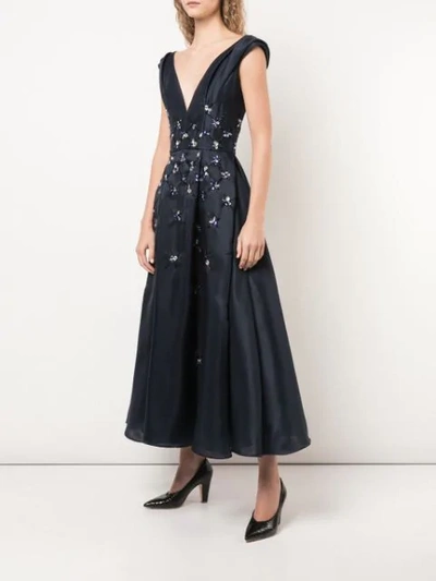 Shop Carolina Herrera Deep V-neck Gown In Blue