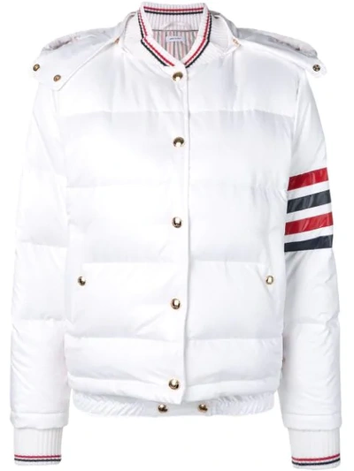Shop Thom Browne 4-bar Stripe Padded Bomber Jacket In White