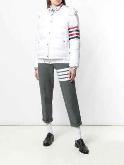 Shop Thom Browne 4-bar Stripe Padded Bomber Jacket In White