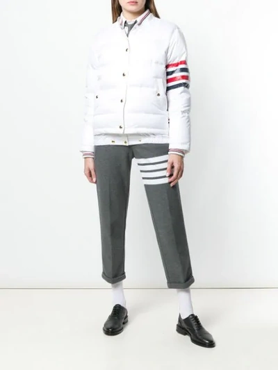 Shop Thom Browne 4-bar Stripe Padded Bomber Jacket In White