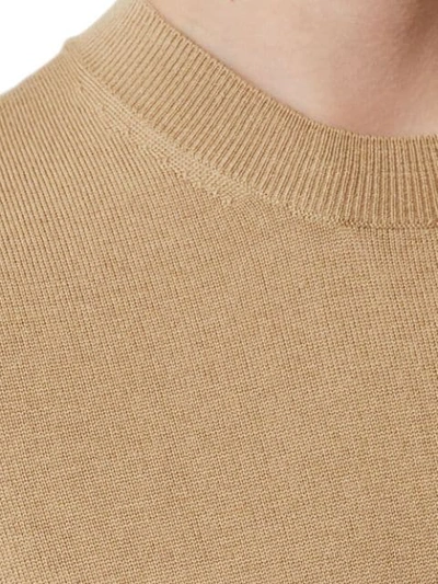 BURBERRY 条纹细节美利诺羊毛短袖上衣 - 棕色