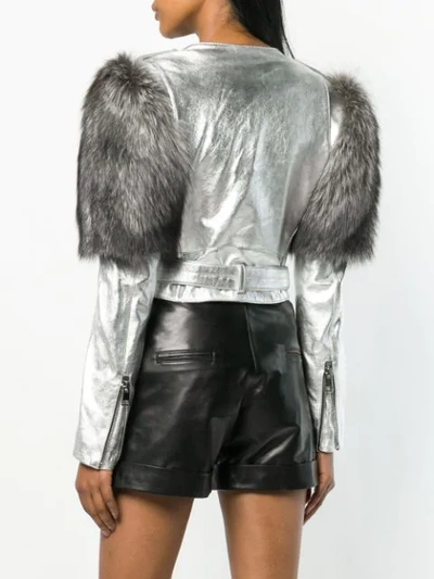 Shop Manokhi Fox Fur Shoulder Jacket In Silver