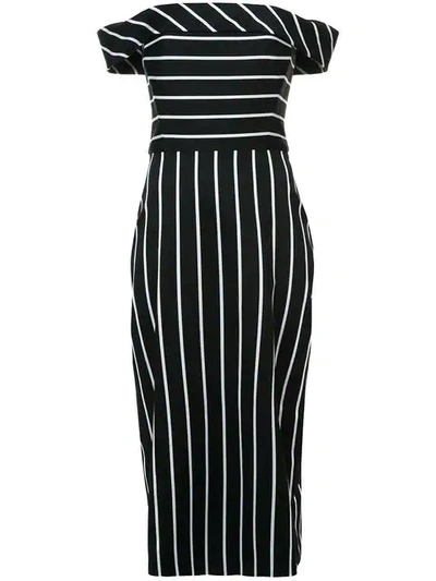 CHRISTIAN SIRIANO STRIPED OFF SHOULDER DRESS - 黑色