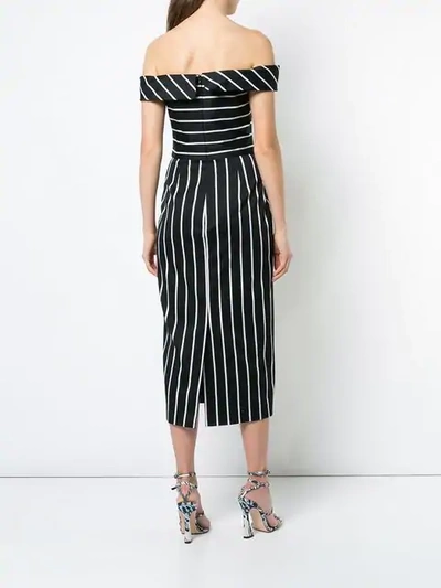 CHRISTIAN SIRIANO STRIPED OFF SHOULDER DRESS - 黑色