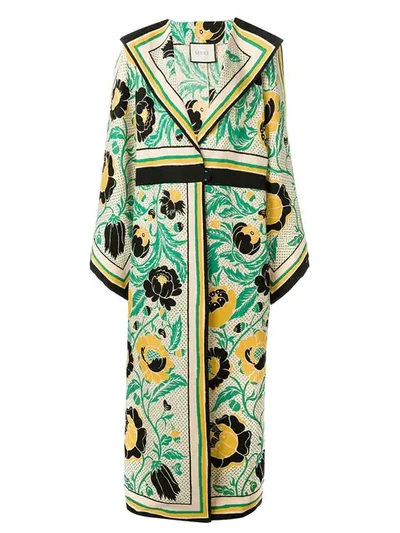 Shop Gucci Floral Print Oversized Coat In Yellow