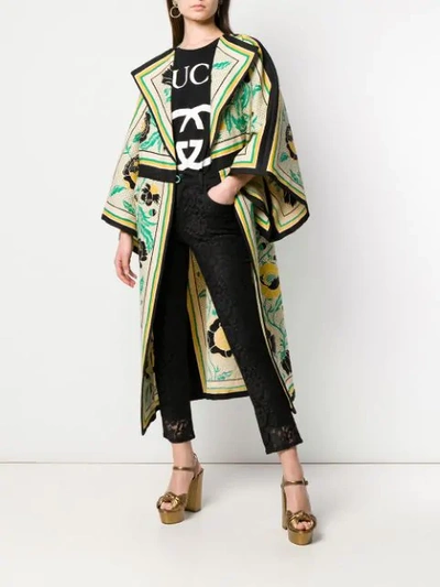 Shop Gucci Floral Print Oversized Coat In Yellow