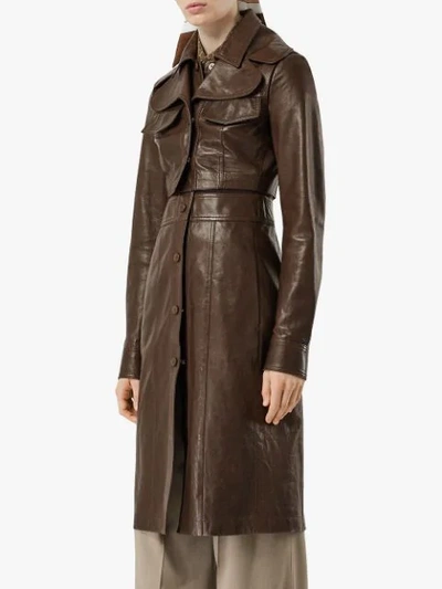 Shop Burberry Lambskin Coat With Detachable Cropped Gilet In Dark Brown