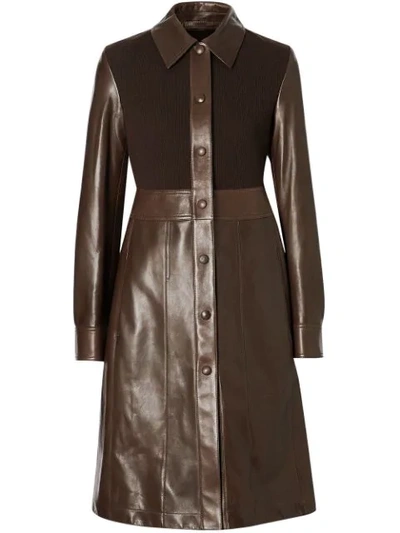 Shop Burberry Lambskin Coat With Detachable Cropped Gilet In Dark Brown