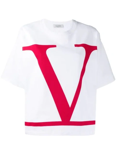 Shop Valentino Vlogo Print T-shirt In A33 Bianco Rosso