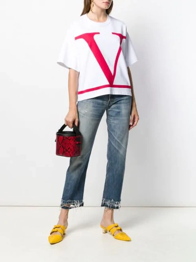 Shop Valentino Vlogo Print T-shirt In A33 Bianco Rosso