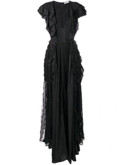 Shop Amen Ruffle-trim Maxi Dress - Black