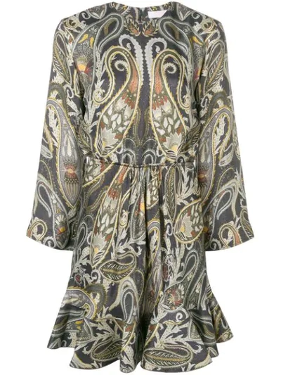 Shop Chloé Paisley-print Dress In Grey