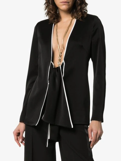 GALVAN BLACK AND WHITE BIANCA TIE-FRONT CREPE JACKET - 黑色