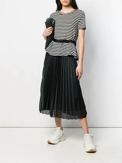 Shop Moncler Belted Striped T-shirt In Black