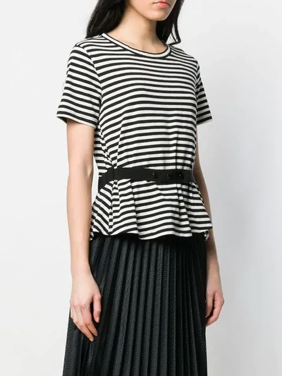 Shop Moncler Belted Striped T-shirt In Black