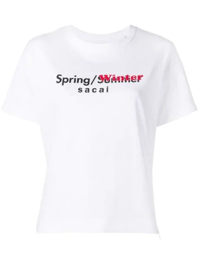 Shop Sacai Contrasting Logo Print T-shirt In 101 White