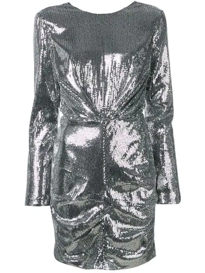 Shop Msgm Longsleeved Sequin Dress In Silver