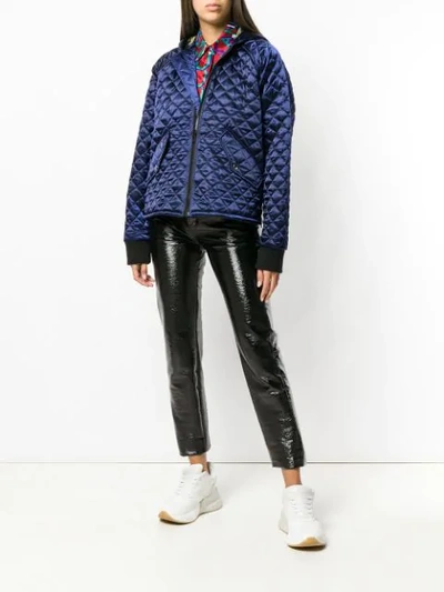 Shop Msgm Hooded Quilted Jacket In Blue