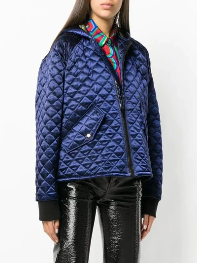 Shop Msgm Hooded Quilted Jacket In Blue