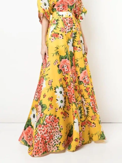 Shop Carolina Herrera Floral Print Flared Trousers In Yellow