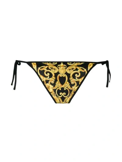Shop Versace Jeans Hibiscus Print Bikini Bottoms In A732d Black Gold