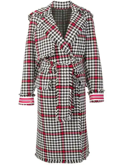 Shop Msgm Houndstooth Wrap Style Coat In Black