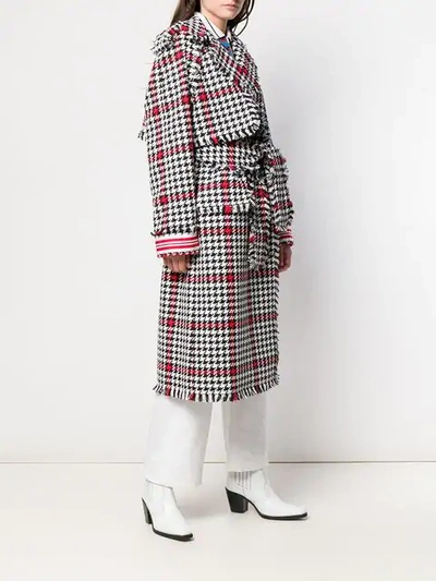 Shop Msgm Houndstooth Wrap Style Coat In Black