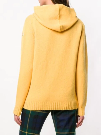 Shop Moncler Hooded Knitted Sweater In Yellow