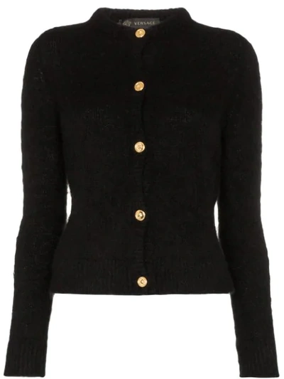 Shop Versace Knitted Cardigan In A1008 Black