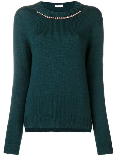 Shop P.a.r.o.s.h Embellished Collar Jumper In Green