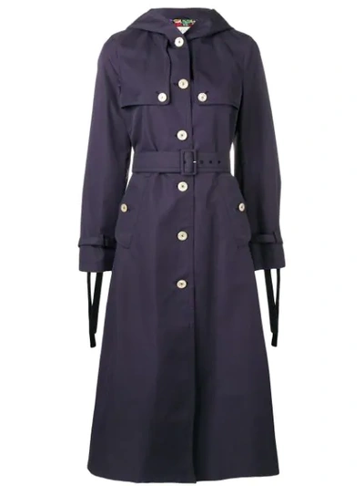 Shop Gucci Hooded Long Trench Coat In 4755 Navy