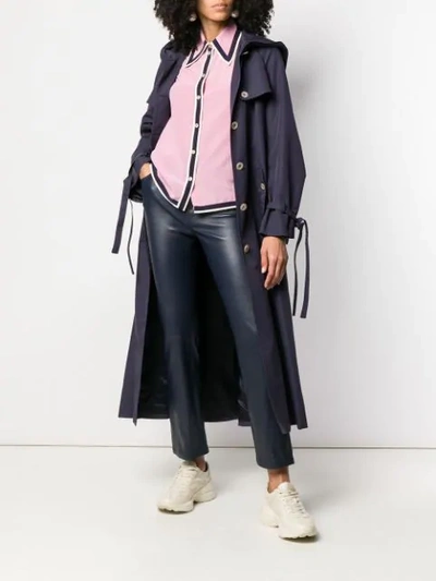 Shop Gucci Hooded Long Trench Coat In 4755 Navy