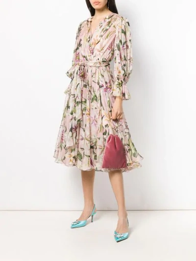 Shop Dolce & Gabbana Lily Print Midi Dress In Pink