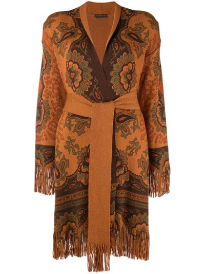 Shop Etro Fringed Embroidered Cardigan In Yellow