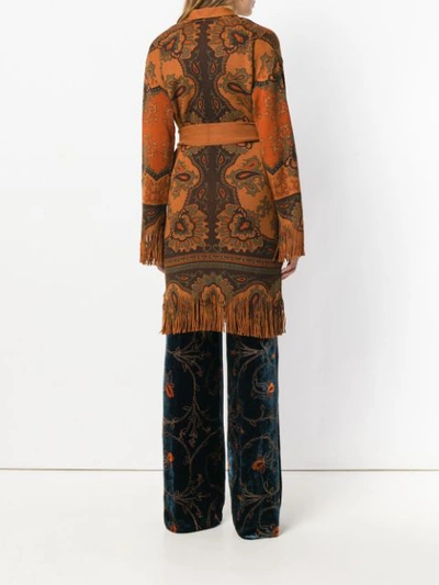 Shop Etro Fringed Embroidered Cardigan In Yellow