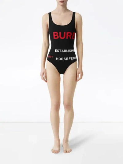 Shop Burberry Horseferry Print Swimsuit In Black