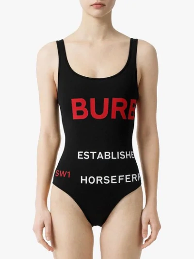 Shop Burberry Horseferry Print Swimsuit In Black