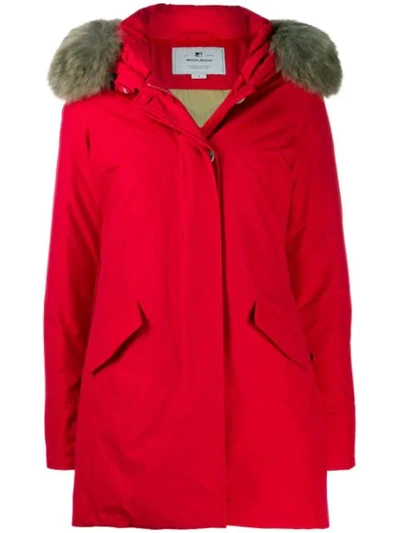 Shop Woolrich Faux Fur Hooded Parka In Red