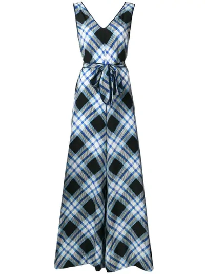 Shop Diane Von Furstenberg Check Belted Jumpsuit In Blue