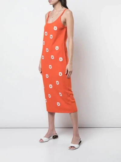 Shop Mansur Gavriel Floral Embroidered Dress In Orange