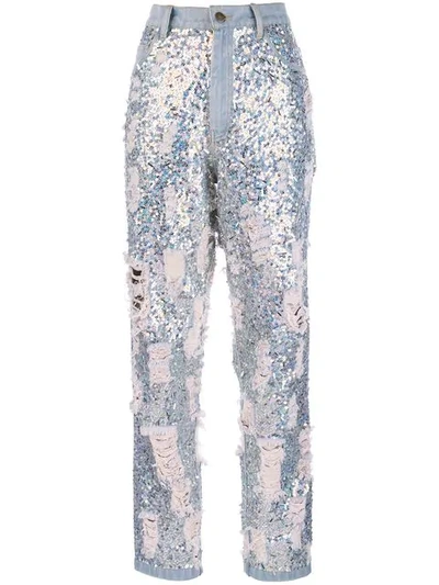 Shop Ashish Sequin Distressed Boyfriend Jeans In Blue