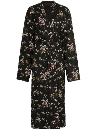 Shop Haider Ackermann Floral Belted Maxi Coat In Black