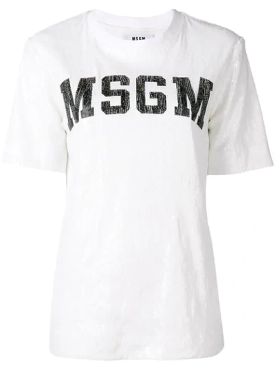 Shop Msgm Sequin Logo T-shirt - White