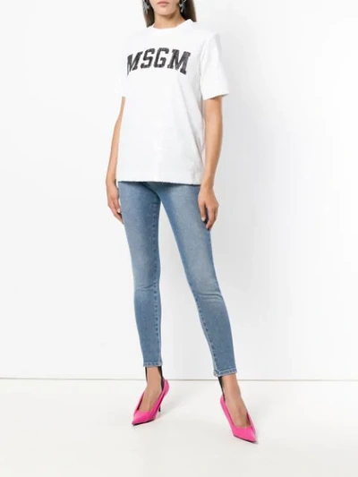 Shop Msgm Sequin Logo T-shirt - White