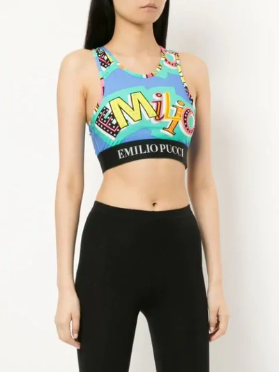 Shop Emilio Pucci Abstract Print Crop Top In Blue