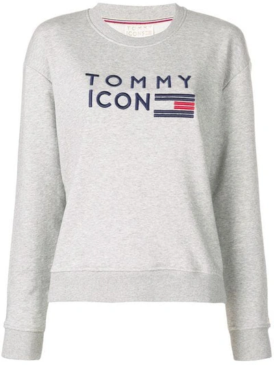 Shop Tommy Hilfiger Tommy Icons Embroidered Sweatshirt In Grey