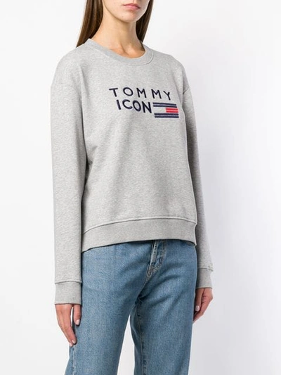 Shop Tommy Hilfiger Tommy Icons Embroidered Sweatshirt In Grey