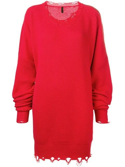 Shop Ben Taverniti Unravel Project Ripped Ribbed Sweater Dress In Red