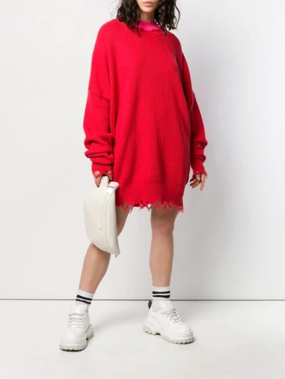 UNRAVEL PROJECT RIPPED RIBBED SWEATER DRESS - 红色